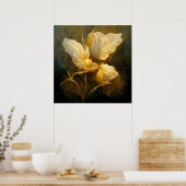 黄金色と茶色のパインタリー色の黄金色の花 ポスター (キッチン)