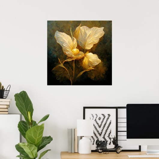 黄金色と茶色のパインタリー色の黄金色の花 ポスター (ホームオフィス)