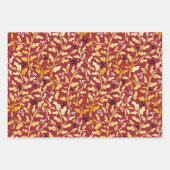 黄金色のクリスマスホリー模様（赤） ラッピングペーパーシート (正面3)