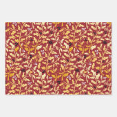 黄金色のクリスマスホリー模様（赤） ラッピングペーパーシート (正面2)