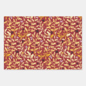 黄金色のクリスマスホリー模様（赤） ラッピングペーパーシート (正面)