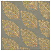 黄金色のスケルトンの葉のパターン（緑の上） ファブリック (クローズアップ)