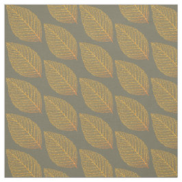 黄金色のスケルトンの葉のパターン（緑の上） ファブリック