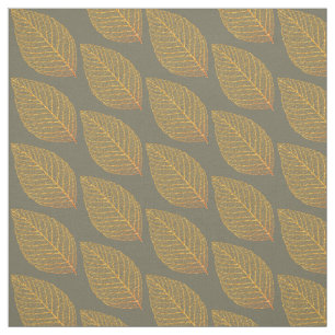 黄金色のスケルトンの葉のパターン（緑の上） ファブリック