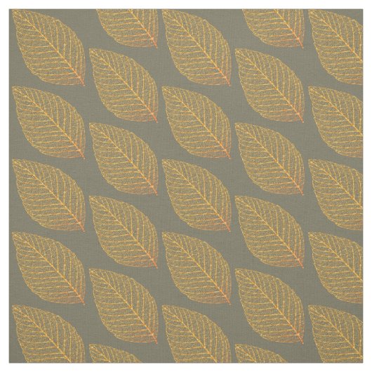 黄金色のスケルトンの葉のパターン（緑の上） ファブリック (見本)