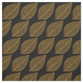 黄金色のスケルトンの葉のパターン（黒の上） ファブリック