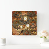 黄金色のスチームパンク スクエア壁時計 (ホーム)