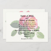 黄金色の中心を持つ赤いバラ 招待状 (正面/裏面)