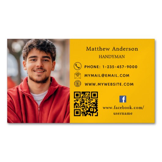 黄金色の修理写真QRコード取扱業者 マグネット名刺 (正面)