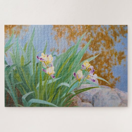 黄金色の光を持つ黄色と紫の虹彩 ジグソーパズル (横)