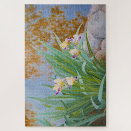 黄金色の光を持つ黄色と紫の虹彩 ジグソーパズル