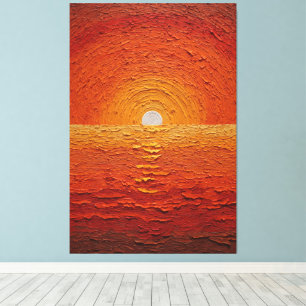 黄金色の太陽が輝く海の地平線を描いた抽象的なウォールアート キャンバスプリント