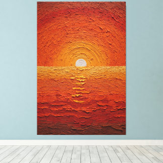 黄金色の太陽が輝く海の地平線を描いた抽象的なウォールアート キャンバスプリント