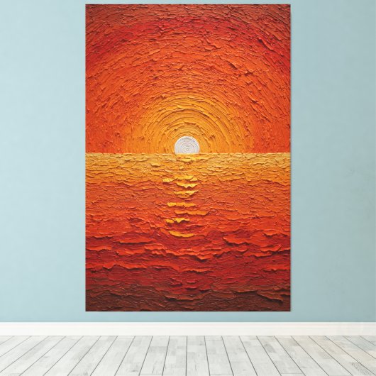 黄金色の太陽が輝く海の地平線を描いた抽象的なウォールアート キャンバスプリント (インサイチュ (ウッドフロア))