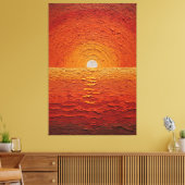黄金色の太陽が輝く海の地平線を描いた抽象的なウォールアート キャンバスプリント (インサイチュ (リビング))