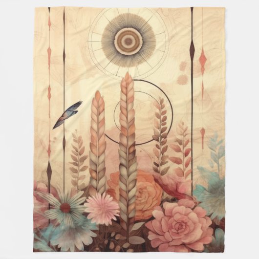 黄金色の小麦の花 フリースブランケット (正面)