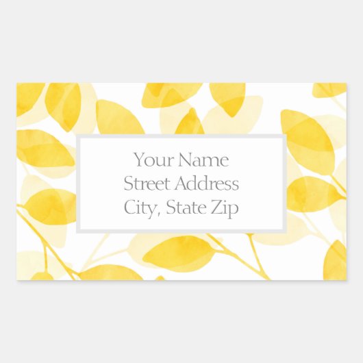 黄金色の水の色の葉ラベル 長方形シール (正面)