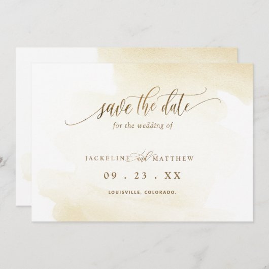 黄金色の洗面と書ミニマルの結婚種類 セーブザデート (正面/裏面)