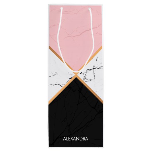 黄金色の線を持つ白い大理石 ワインギフトバッグ (裏面)