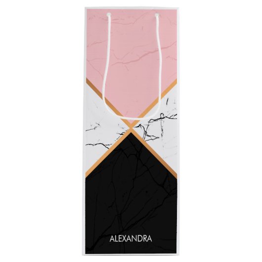 黄金色の線を持つ白い大理石 ワインギフトバッグ (正面)