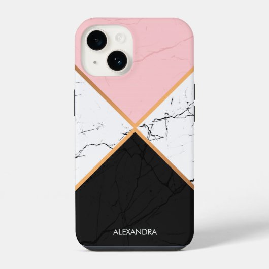黄金色の線を持つ白い大理石 iPhoneケース (裏面)