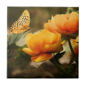 黄金色の花と蝶 タイル (正面)