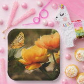 黄金色の花と蝶 ペーパープレート (パーティー)