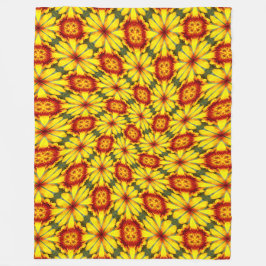 黄金色の花のパターン フリースブランケット