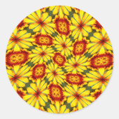 黄金色の花のパターン ラウンドシール (正面)