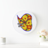 黄金色の花のパターン ラージ壁時計 (ホーム)