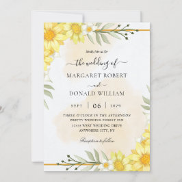 黄金色の花の結婚式招待状 招待状