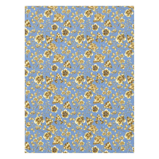 黄金色の花パターンB01 LBlue BG テーブルクロス (正面)