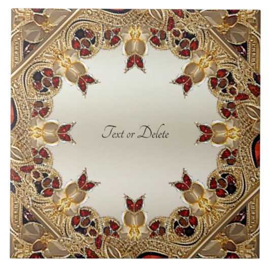 黄金色の花赤い宝石セラミックタイル タイル (正面)