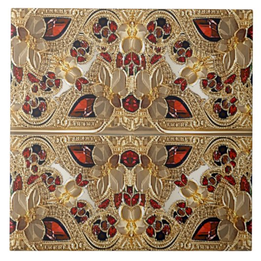 黄金色の花赤い宝石セラミックタイル タイル (正面)