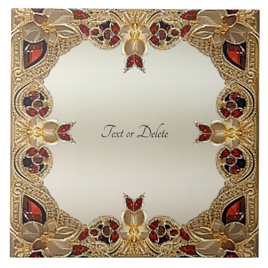 黄金色の花赤い宝石セラミックタイル タイル (正面)