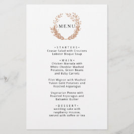 黄金色の葉のリース。エレガントなウェディングメニュー