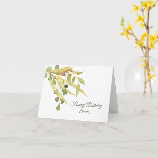 黄金色の葉の水の色の誕生日 カード (黄色い花)