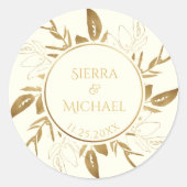 黄金色の葉 |エレガント金ゴールドアイボリーホワ結婚イト ラウンドシール (正面)