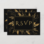 黄金色の葉 |エレガント金ゴールドブ結婚ラック 出欠カード (正面/裏面)