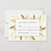 黄金色の葉 |エレガント金ゴールド結婚アイボリー 出欠カード (裏面)