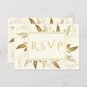 黄金色の葉 |エレガント金ゴールド結婚アイボリー 出欠カード (正面/裏面)
