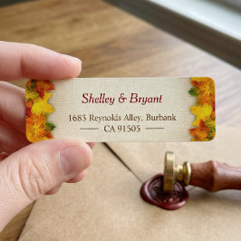 黄金色の赤い秋の葉の素朴な麻の季節感 ラベル