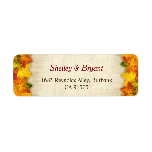 黄金色の赤い秋の葉の素朴な麻の季節感 ラベル (正面)