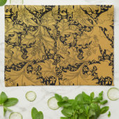 黄金花柄オリエンタルフラワー キッチンタオル (折り畳み)