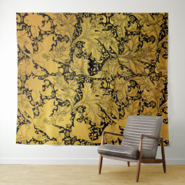 黄金花柄オリエンタルフラワー タペストリー