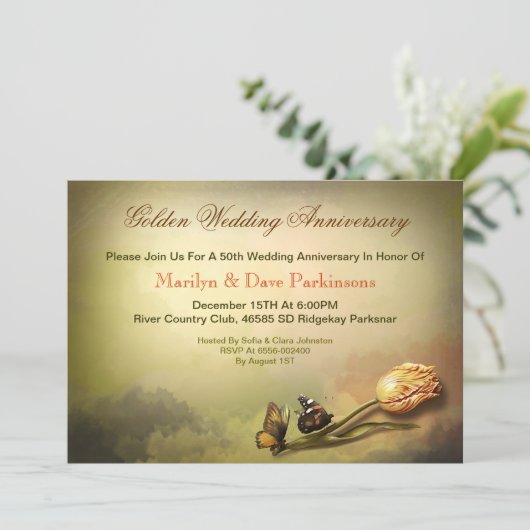 黄金記念日芸術的ヴィンテージ招待状 招待状 (スタンド正面)