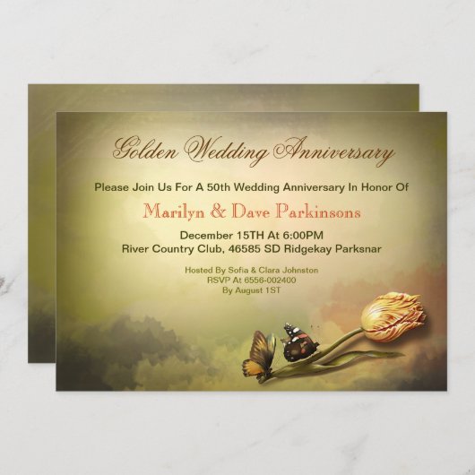 黄金記念日芸術的ヴィンテージ招待状 招待状 (正面/裏面)
