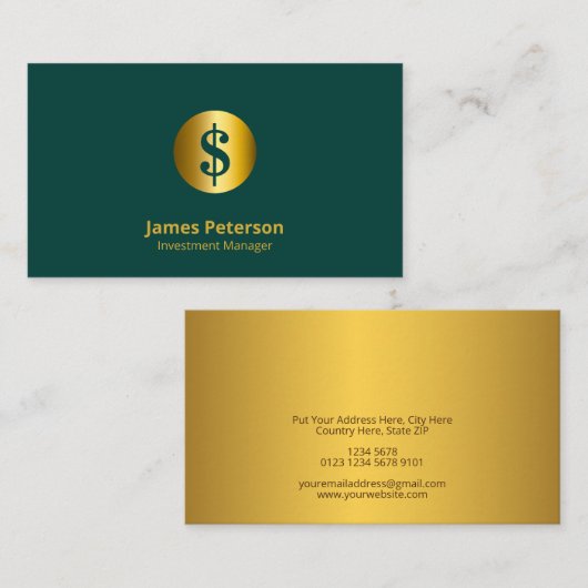 黄金通貨記号 |緑エレガントトスカ 名刺 (正面/裏面)