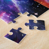 黄金銀河の紫色の青いネオン星宇宙 ジグソーパズル (側面)