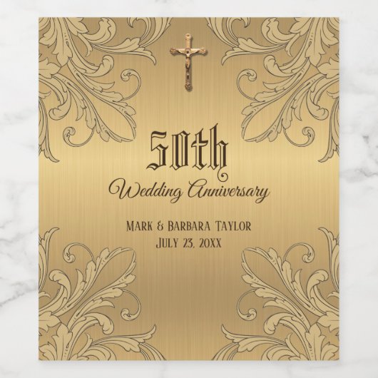 黄金50周年結婚十字架 ワインラベル (シングルラベル)